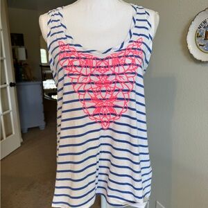 Lilly Pulitzer Striped Tank Top with Pink Embroidery Size Small